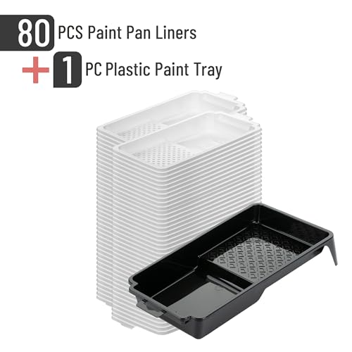 Bates- 4 Inch Paint Tray Set, 81 Pack, 1x 4 Inch Paint Roller Tray, 80x Disposable Plastic Liners, Black and White - size: 4 inch, 81 pcs
