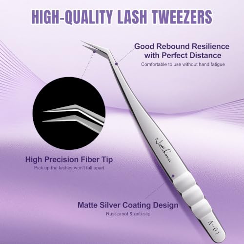 High Precision Lash Tweezers for Individual and Volume Eyelash Extensions Pointed Premium Stainless Steel Curved Fiber Tip Professional Isolation Tweezer - color: A-01