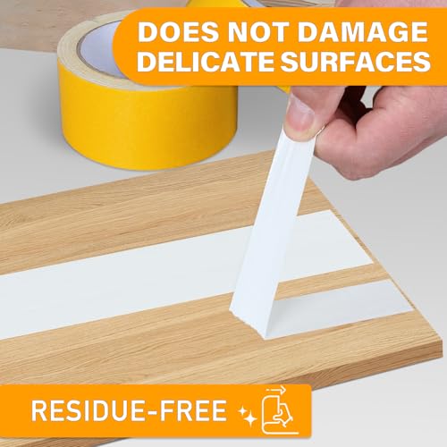 Double Sided Woodworking Tape, 1 & 2 Inch x 33 FT, 2 Rolls Residue-Free, Removable Strong Double Sided Tape for Woodworking, Double Sided Masking Tape for Wood Template, Edge Banding, Anchoring