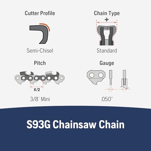 Husqvarna X-Cut S93G 14 Inch Chainsaw Chain, 2 pack, 3/8" mini Pitch, .050" Gauge, 52 Drive Link Chainsaw Blade Replacement, Pre-Stretched and Low Kickback, Gray