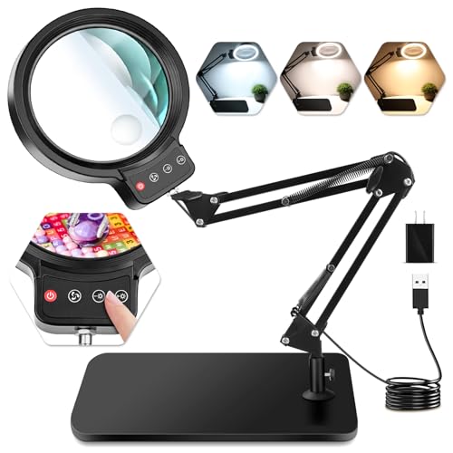 30X 10X Large Magnifying Glass with Light and Stand,Lighted Magnifier - color: Black, size: H11