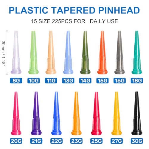 225PCS 15 Size Plastic Tapered Pinhead Blunt Tip Dispensing Needles - size: 15 Size-225pcs
