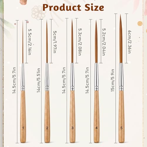 5 Pcs Long Liner Brushes Pinstriping Brush Detail Paint Brushes