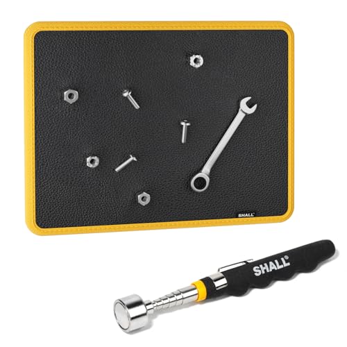 SHALL Magnetic Tool Parts Mat and Telescoping Magnetic Pickup Tool, Flexible Magnetic Tool Holder Pad W/ 83 Built-In-Magnets & 25LBS Pull Force Extendable Magnet Hold Mechanic Wrenches Screws Bolts - size: 1PC Magnetic Mat with Pickup Tool