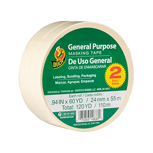 Duck Brand General Purpose Masking Tape, Beige, 0.94 in x 60 Yds, 2-Pack - size: 2 Rolls, 0.94" Width