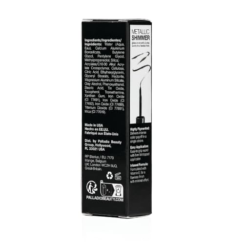Palladio Liquid Eyeliner, Black Shimmer, Highly Pigmented, Waterproof, Smear-Proof, Includes Easy G Wand Applicator - color: Black Shimmer