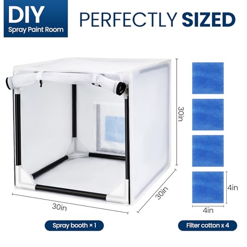 Airbrush Paint Spray Booth,with Filter & Curtain 30 inch Portable Spray Paint Booth Tool, Tool for DIY Projects, White (30inch)