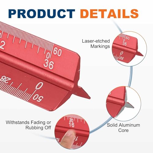 HARFINGTON 2Pcs Architectural Scale Ruler 7" Large Scale Laser Red - color: Red, size: 7 Inch