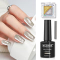 MIZHSE Cat Eye Gel Nail Polish: Grey Magnetic Gel Polish with Magnet Stick and Metallic Mirror Chrome Powder, Maillard Style Magic Effect Galaxy Shimmery Nail Soak Off Nail Art Salon - color: Glass Beige