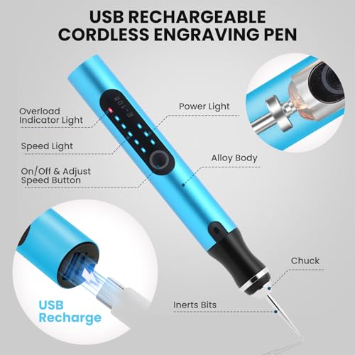Electric Engraving Pen with 37 Bits for Wood Glass Stone Carving (Blue) - color: Blue