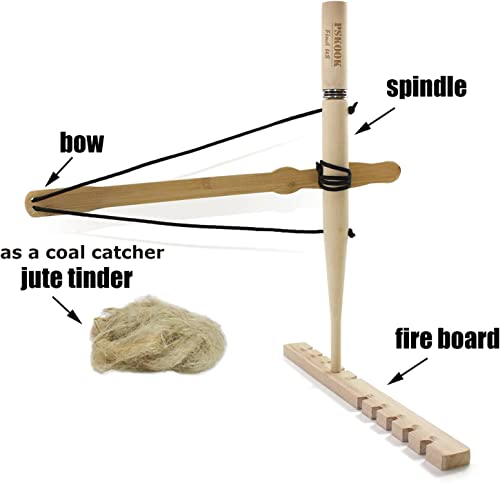 PSKOOK Bow Drill Kit Fire Starter, Primitive Wood, Survival Practice Friction Fire Tool for Scout Outdoor Activity Teaching, Outward Bound Training, Wildness Survival Beginner - color: Single-Player Edition+Fire Starter