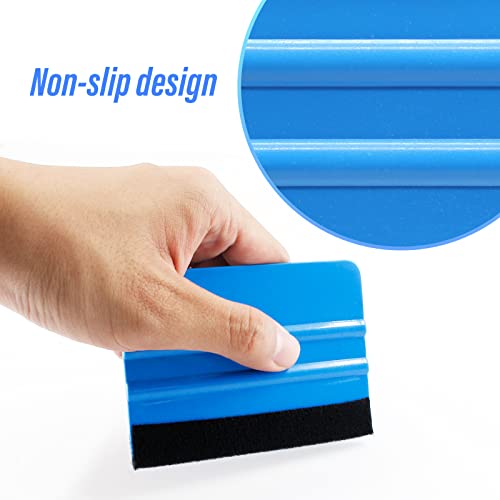 Bonsicoky 4Pcs Plastic Felt Edge Squeegee Tool, 4 Inch, 2 Blue & 2 Red - color: 2pcs Blue+2pcs Red