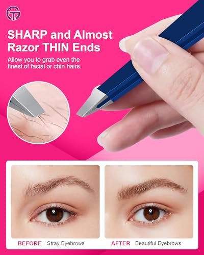 Expert Slant Tweezer - GlamTweeler Stainless Steel Tweezers for Men & Women - color: Navy Blue