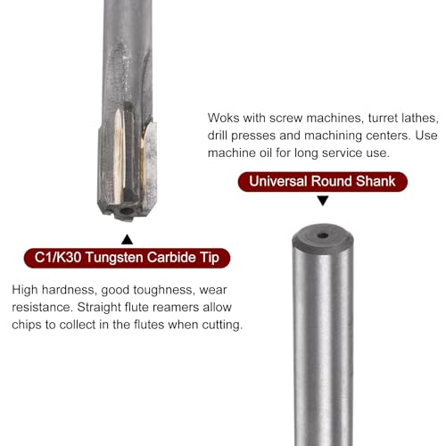 HARFINGTON Chucking Reamer 10.4mm H7 C1/K30 Carbide Tip Precision Straight Flutes Round Shank Lathe Machine Milling Cutter - size: 10.4mm