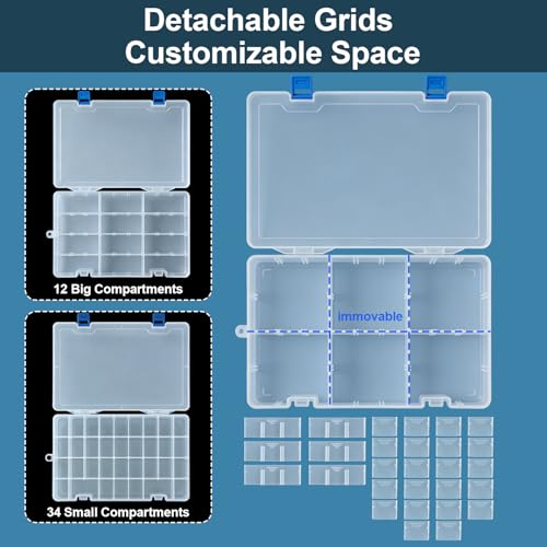 Qualsen Bead Organizer Box with Adjustable Dividers, 34 Girds, 2 Pack - size: 34 Gird-2pcs