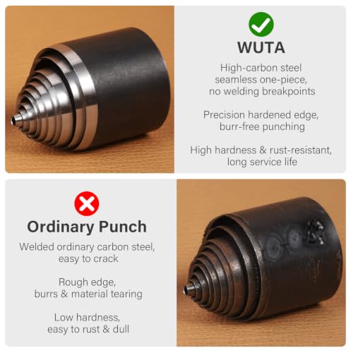 WUTA Leather Hole Punch Set, 12 PCS High Carbon Steel Circle Hole Punch Cutter, Precision Die-Casting Design for Leather, Rubber, Canvas, Cork （ 0.04"-0.6"） - size: (1+2+3+4+5+6+7+8+9+10+12+15)mm 12pcs