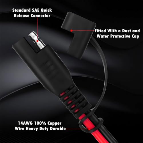 CUZEC 6FT/1.8m 16AWG 15A Battery Alligator Clip to SAE Connector/12V SAE Quick Release Adapter to Alligator Clips Quick Disconnect Cable (CU10330B) - size: 6FT LONG