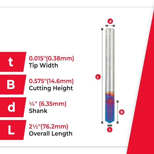Amana Tool Spektra Extreme Tool Life Coated Solid Carbide Signmaking and Engraving Router Bit, 45606-K, 120 Degree Engraving 0.015 Tip Width x 1/4 Shank x 2-1/2 Inch Long - size: 45606-K