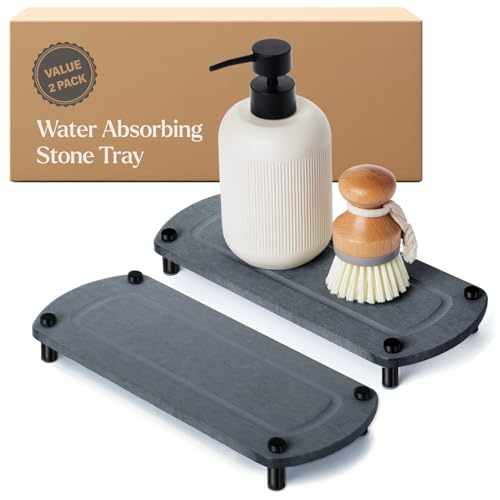 2PCS Absorbing Stone Soap Tray, Quick Dry Diatomaceous Earth Drying Rack - color: Dark Gray
