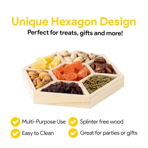 Hammont 7-Section Hexagon Wooden Serving Tray – 2-Pack 10.5" Platter - style: Hexagon Tray - Large