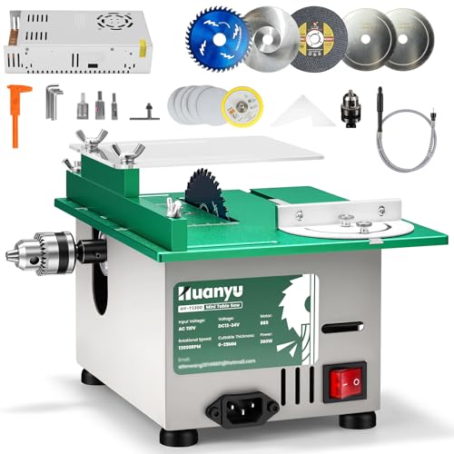 Huanyu Mini Table Saw 300W 1.14IN Cut Depth Portable Hobby Table Saws Set