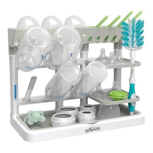 Dr. Brown's Drying Tower, Stand-Up Drying Rack, Countertop Baby Bottle Drying with Organized Storage for Baby Essentials, Space Saving Vertical Rack, Gray/White - size: Countertop, style: Gray/White Stand-Up Drying Rack