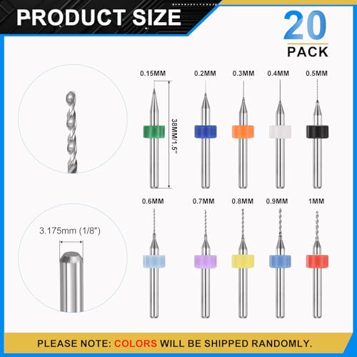 PATIKIL 20Pcs 0.15mm-1mm Micro Drill Bits Set Carbide Tungsten Steel - size: 0.15-1mm