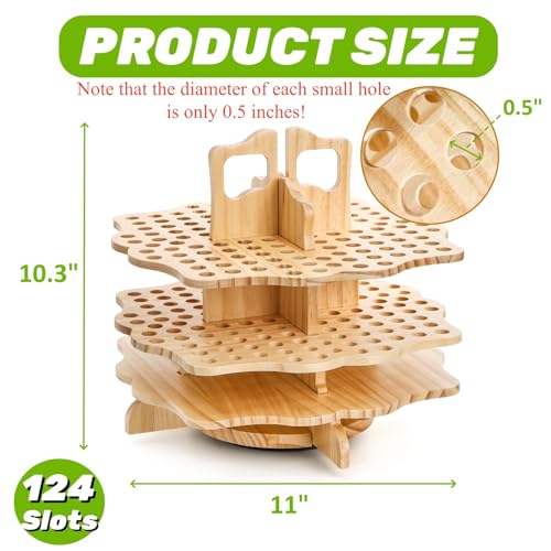 Peohud Wooden Pen Holder, 124 Slots Rotating Pencil Display Stand, Portable Paint Brush Organizer for Colored Pencils, Watercolor Brushes, Art Brushes, Office, Desktop