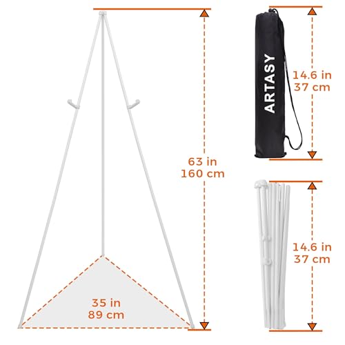 ARTASY 63" Easel Stand for Wedding Signs, White, 2 Packs with Carry Bags - color: White