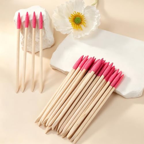40Pcs Disposable Sanding Sticks for Plastic Models & Manicure, Double Headed Natural Wooden Cuticle Pusher File Pumice Stone Fine Detailing Tool - color: Pink