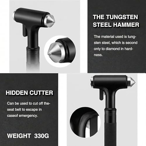2-Pack Alloy Car Window Breaker with KM46 Tungsten Tip, 3-in-1 Glass Breaker & Seatbelt Cutter & Escape Hammer Car Emergency Rescue Tools for Tesla Model 3/Y/S/X/Cybertruck Accessories(Black-2PCS) - color: Black-2pcs