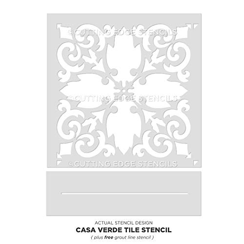 Casa Verde Tile Stencil - Cement Tile Stencils - DIY Faux Tiles - Reusable Stencils for Home Makeover (Extra Large 16"x16") - size: Extra Large (16"x16")