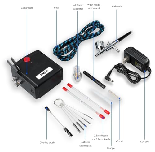 Professional Mini Airbrush Kit with Portable Compressor - Perfect for Painting, Hobby, Craft, Model - Dual-Action Gravity Feed Air Brush Gun with Airbrush Cleaning Kit