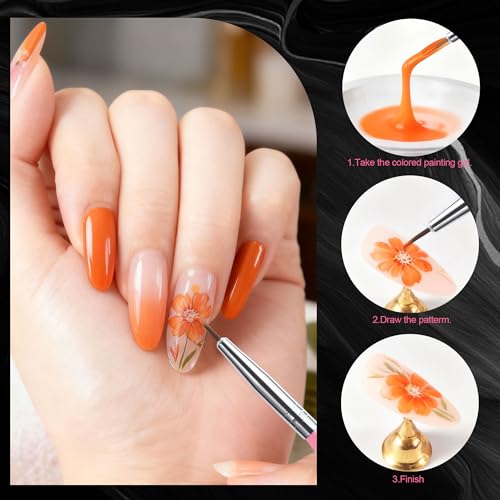 Artdone Nail Art Brushes With Nail Stands Nail Art Tool Set, Dotting Tools, Dust Brush,Striping Brushes for Long Lines, Drawing Pen For Gel Polish Design supply - color: Brushes With Stand