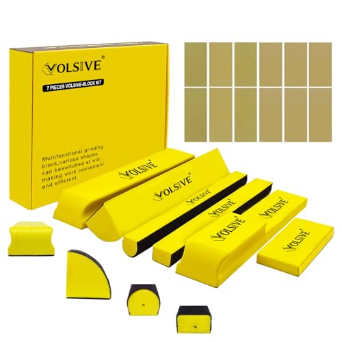 Hand Sanding Block Set of 7, Rectangle Sanding Blocks Auto Body with 20Pcs Hook and Loop Sandpaper,Flexible for Automotive Paint and Woodworking Sand Furniture Home Arts and DIY Crafts - color: Sanding Block, size: Yellow 7pcs Set-Long Hook+20pcs Sandpape