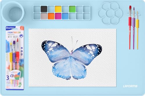 Silicone Painting Mat, 23.6x15.8in Art Craft Mat with Brushes - color: Blue
