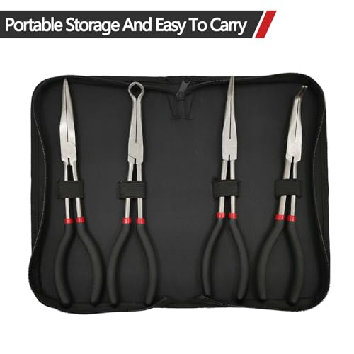 4Pcs Bent Nose Pliers 11 Inch Extra Long Needle Nose Pliers Set - size: 4pcs With Bag