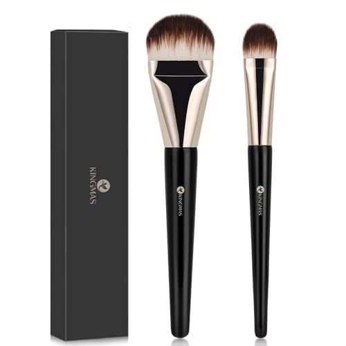 KINGMAS 2Pcs Flat Foundation Brush, Korean Makeup Brush, Tongue-Shape Concealer Contour Brush for Liquid Cream Blending - size: 2Pcs Round Brush