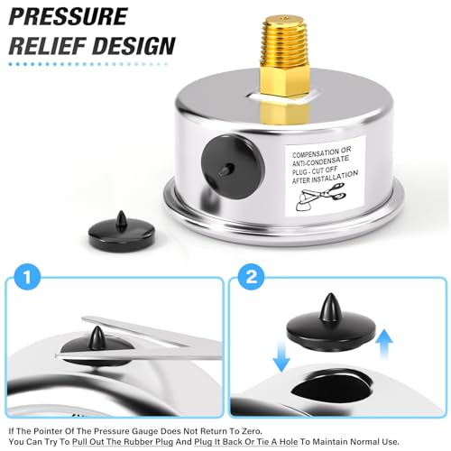 MEANLIN MEASURE 0~60Psi Stainless Steel 1/8" NPT 1.5" FACE DIAL, Glycerin Filled Pressure Gauge, Liquid Filled, Water Oil Air, Back Mount, with 1/4" NPT and 3/8" NPT Hex Bushing - size: 0-60Psi