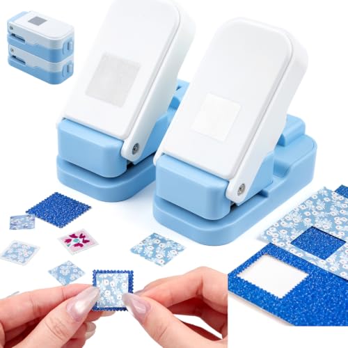 2Pcs Square Stamp Punch, Layering Stamp Cutter Craft Hole Punch - color: 1" & 0.83" Square Stamp Punch Blue