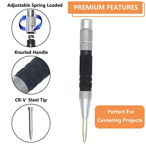 WHLLING 2-Piece Automatic Center Punch, 6 Inch Hardened Steel Spring Punch - size: 6 Inch