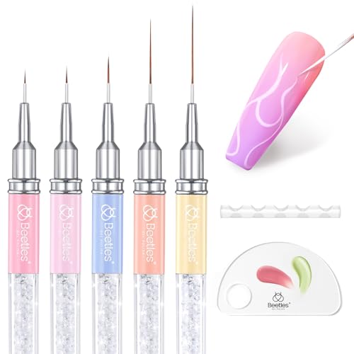 Beetles Gel Polish Nail Art Liner Brushes 5Pcs Painting Art Design Pen Set - color: B-yellow-5