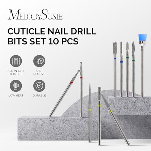 MelodySusie 10pcs Nail Drill Bits Diamond Cuticle Set Silver - color: Silver, size: 10 Piece Set