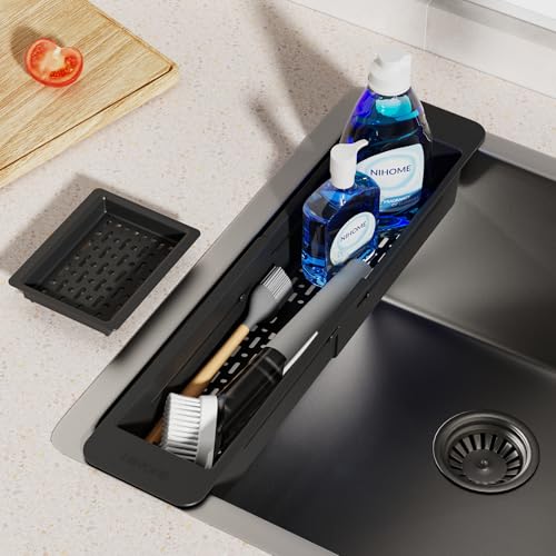 NiHome Extendable Kitchen Sink Caddy, Small Brush Sponge Storage Holder - color: Black 1, size: Standard
