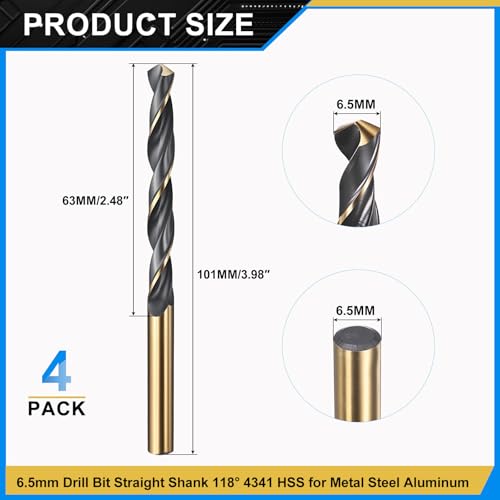 PATIKIL 6.5mm Drill Bit 4341 High-Speed Steel 118° for Thin Metal 4 Pack - size: 6.5mm
