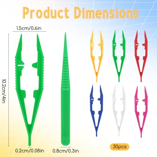 30 Pcs Plastic Tweezers for Crafts, Fine Point Bead Tweezers