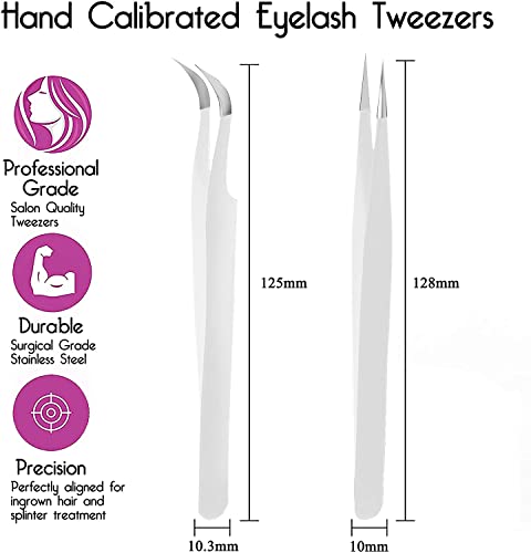Eyelash Extension Tweezers for Classic & Volume Lashes, 2-Pack, White - color: White