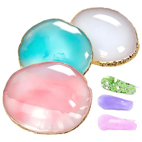Resin Nail Art Palette-3Pcs Polish Palette, Gilded Edge Gel Nail Polish Holder Tray DIY, Makeup Display Board Cosmetic Mixing Tools(White,Pink,Blue)