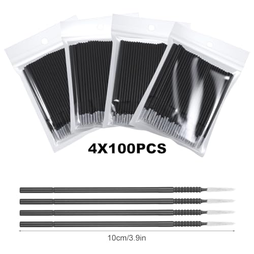 400 Pack Microswabs for Eyelash Extensions, Micro Swabs for Makeup, Balck - color: black