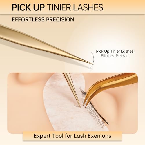 MGER Precision Isolation Eyelash Tweezers - Pointed for Extensions, Gold - size: Straight Tweezers